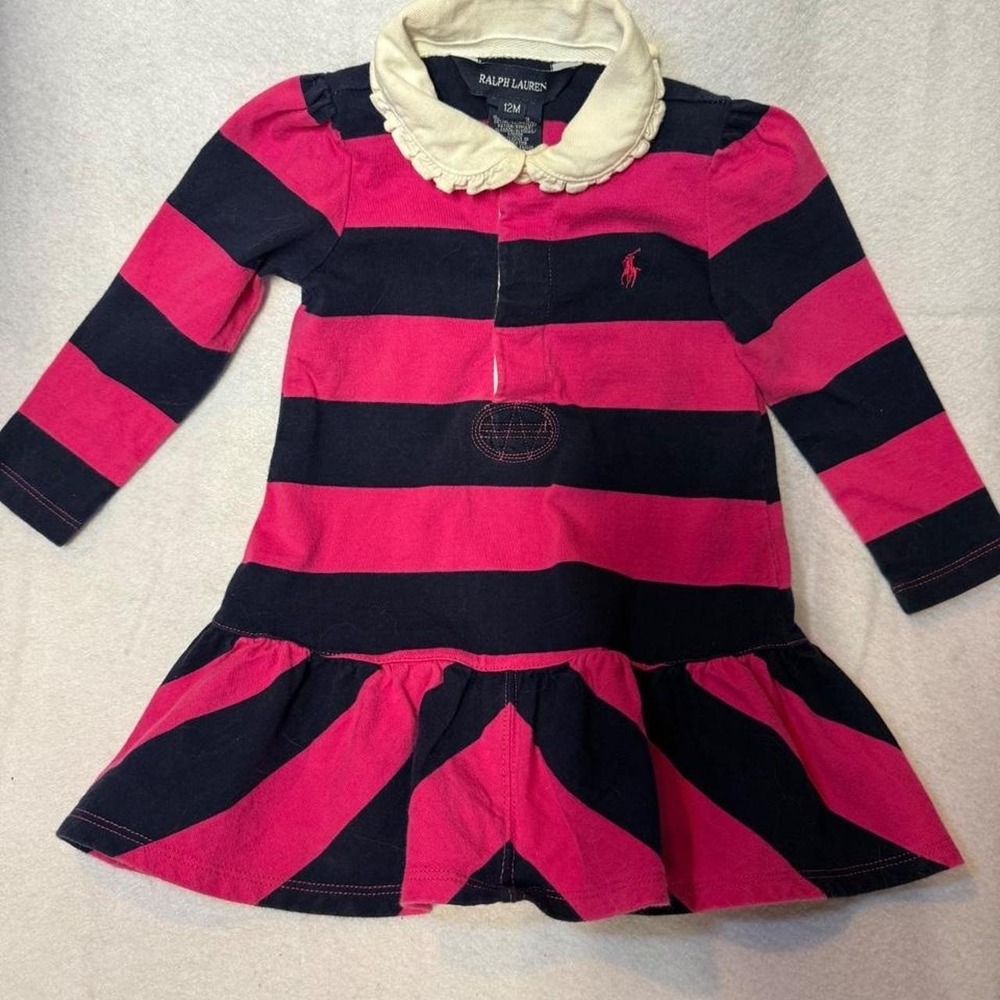 Ralph Lauren pink and black striped baby girl dress